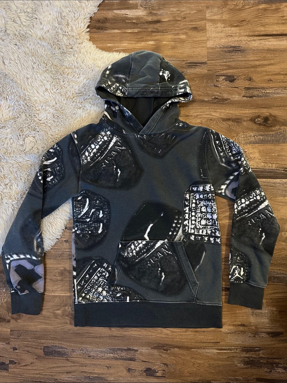 Jordan Charcoal Black Graphic Tie-Dye Pullover Hoodie